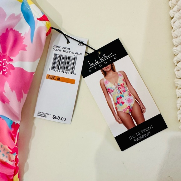 Nicole Miller size Medium one piece tie front swimsuit - Picture 3 of 5